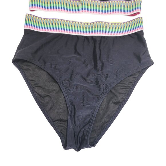 Black Two-Piece Womens Swimsuit Multicolor Stripe Detail Size S - Picture 4 of 5